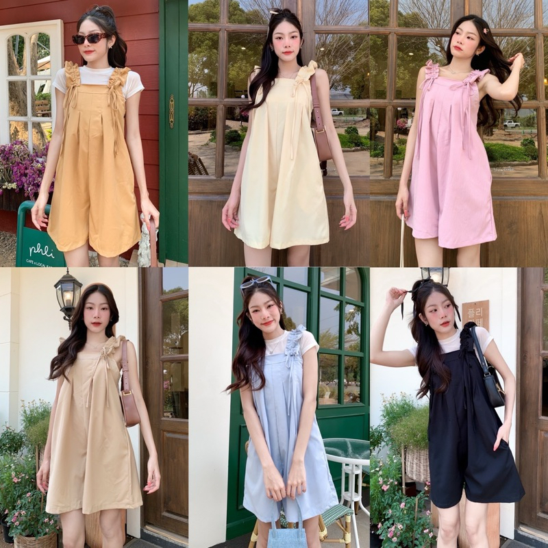 KORRA ·͜·♡จั้มสูทผ้าครัชเกรดเอ🩵สายปรับได้✨มีกระเป๋าสองข้าง🧁ใส่เป็นเอี้ยมก็ได้น่ารักสุดๆ/Nanny