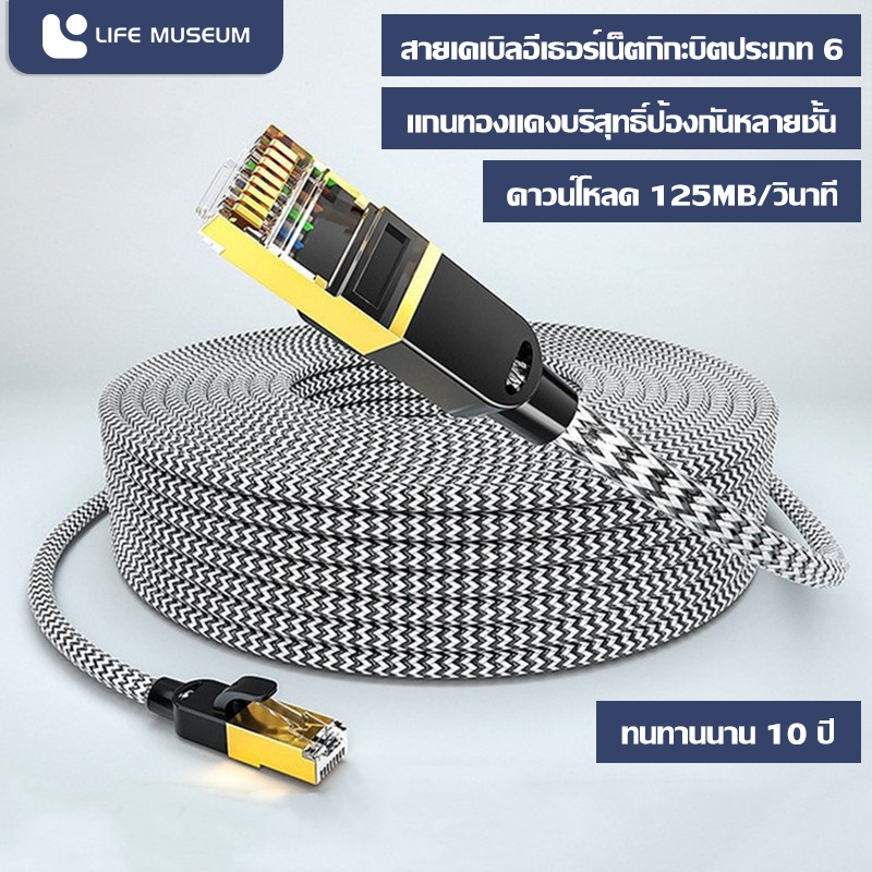 สายเคเบิลเครือข่ายอีเธอร์เน็ต CAT6 แบบถักไนลอน สายเคเบิลเครือข่าย Gigabit RJ45 LAN เหมาะสำหรับอุปกรณ์เราเตอร์ต่างๆ