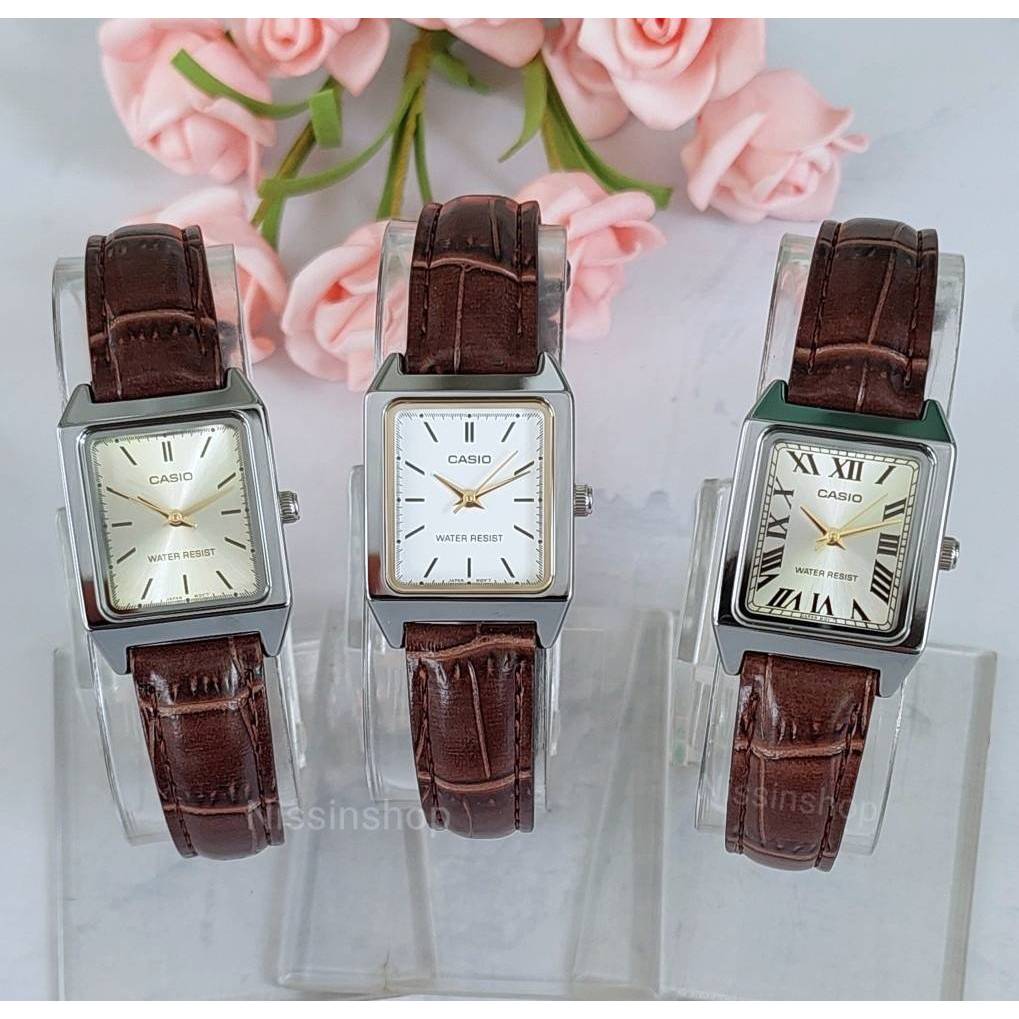 นาฬิกา Casio แท้ รุ่น LTP-V007L นาฬิกาข้อมือผู้หญิงสายหนัง หน้าปัดเหลี่ยม ของแท้ 100% รับประกันสินค้า 1 ปี