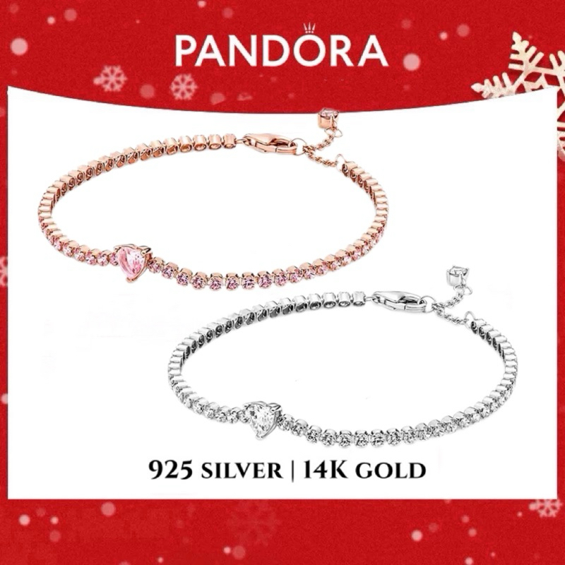 พร้อนส่ง ที่ไทย Pandora Pandora925 ของแท้ ประกายหัวใจธรรมดาสร้อยข้อมือโซ่เงิน 925 สำหรับผู้หญิง