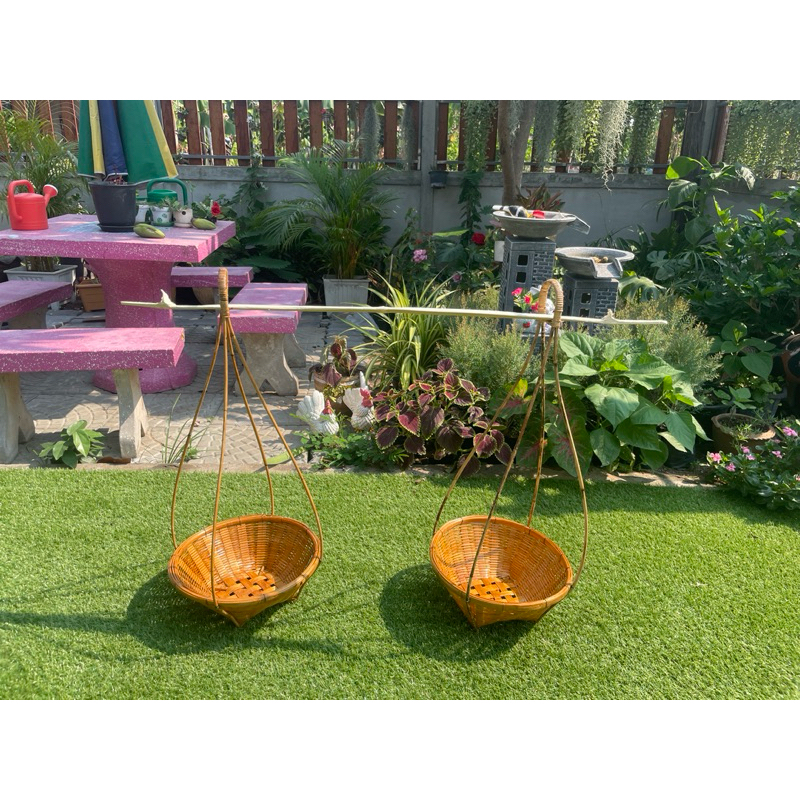 หาบ ใส่ เหรียญ โปรยทาน หาบกระจาด หาบเหรียญ โปรยทาน ขนาดเล็ก กว้าง 12 นิ้ว พร้อมไม้คานหัวตัด - รูปที่ 6