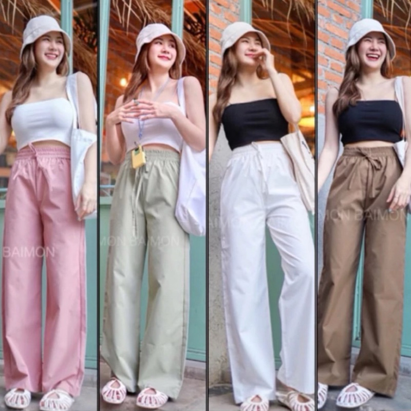 aimorn_shop กางเกงขากระบอก ผ้าไมโครผ้า สวยใส่สบาย เอวเป็นยางยืดรอบเอว งานไม่มีกระเป๋านะ
