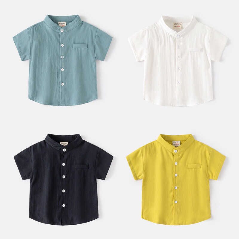 เสื้อเชิ้ตคอจีนแขนสั้นเด็กผู้ชาย เสื้อผ้าเด็กผู้ชาย แขนสั้นเหมาะกับหน้าร้อน เท่ๆหล่อๆ🥳😘