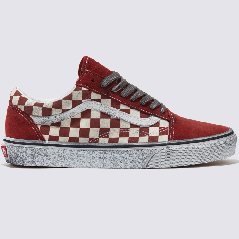 VANS OLD SKOOL STRESSED CHECK RED WHITE SNEAKERS สินค้ามีประกันแท้