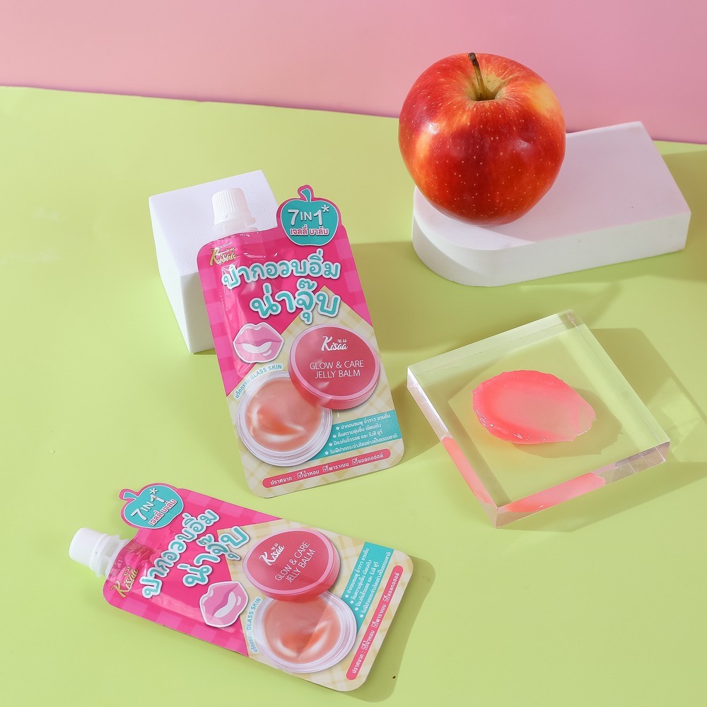 KiSAA เจลลี่ลิปบาล์ม Jelly Lips Balm บำรุงริมฝีปาก ปากอมชมพูเป็นธรรมชาติ กลิ่นแอปเปิ้ล (กล่อง 6 ซอง)