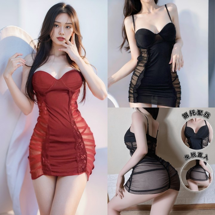 ชุดนอนสายเดี่ยว แบบมีฟองน้ำดันทรงสวย ผ้าซีทรูโชว์เอว มี 2 ไซต์ M-XXL A-580
