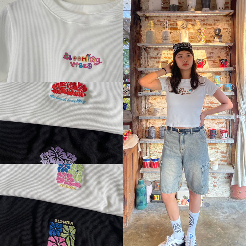 เสื้อผ้าร่องงานปัก blooming ลายน่ารัก