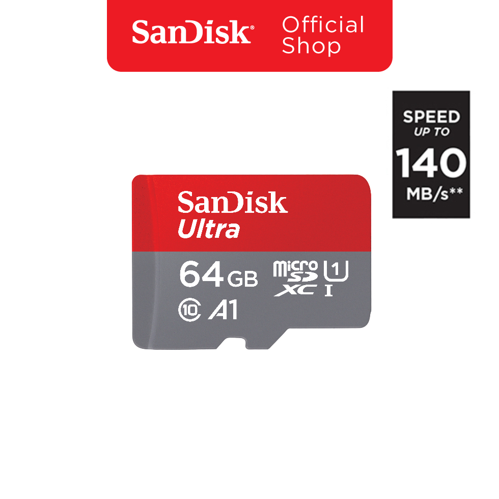 SanDisk Ultra MicroSDXC UHS-I 64GB ความเร็วสูงสุด 140 MB/s U1 A1  (SDSQUAB-064G-GN6MN)