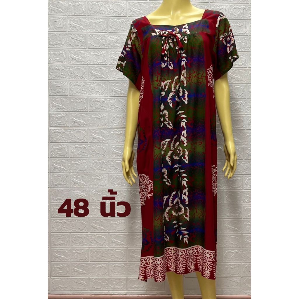 สินค้าใหม่!! #129 ชุดนอนอินโด ผ้าสปันสปันอินโด มีโบว์กระดุม รอบอก 48 นิ้ว
