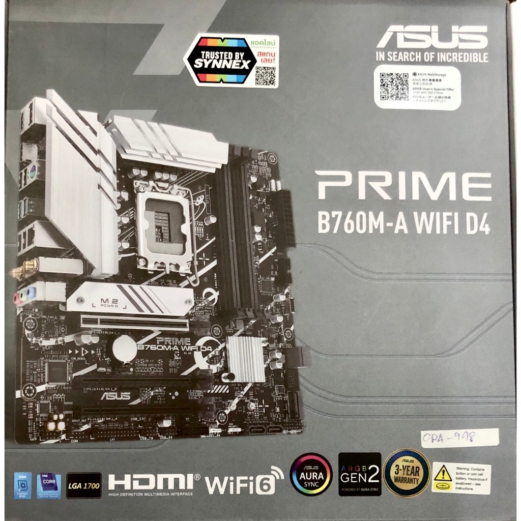 MAINBOARD (เมนบอร์ด) ASUS PRIME B760M-A WIFI D4 (DDR4) (SOCKET LGA 1700) (MICRO-ATX) มือสอง ประกันไท
