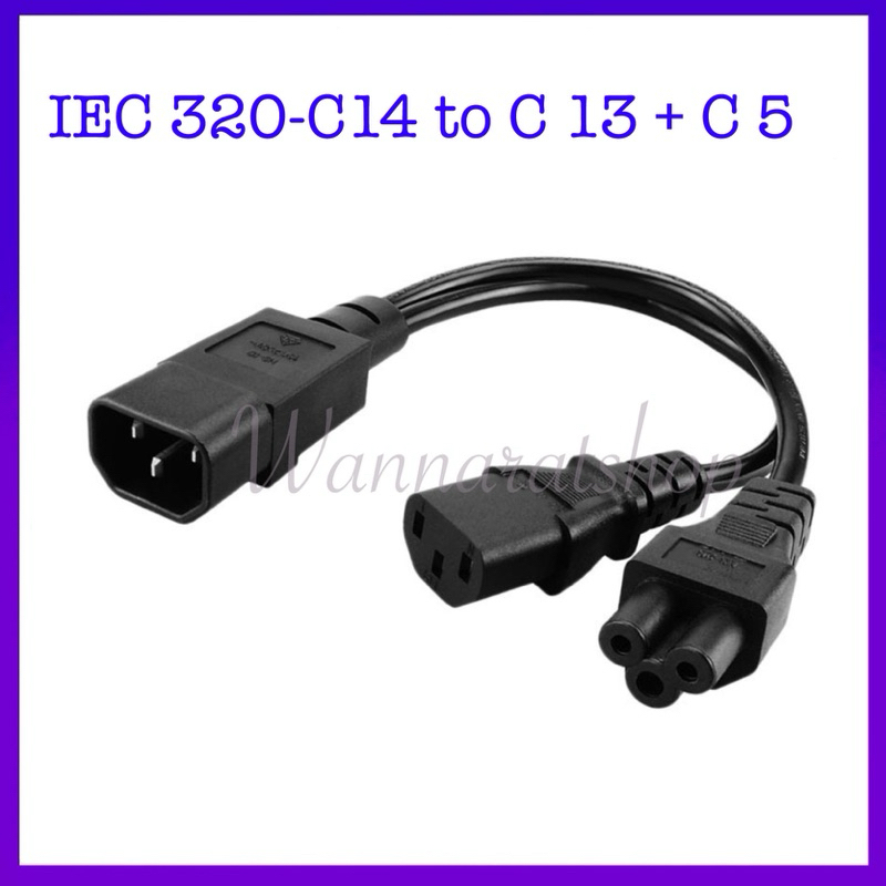 IEC320-C14 TO C13+C5 Splitter Outlet Power Cord 1-to-2 Male to Female 3-pin