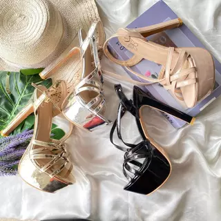 รองเท้าส้นสูง 6 นิ้ว หน้าแคบเพิ่มไซส์ด้วย เสริมส้นหน้าสวม สานๆ 336-1 (1/1) SIZE 35-44 รองเท้าไซร้ใหญ่ เท้าอวบเพิ่ม