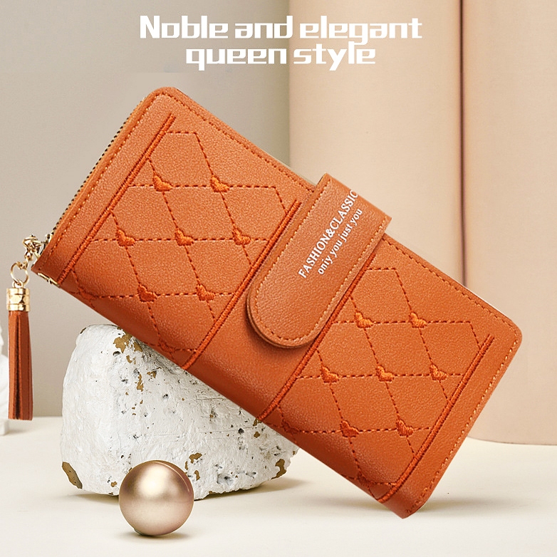 กระเป๋าสตางค์ใบยาว สไตล์เกาหลี มัลติฟังก์ชั่น หนังพียู กระเป๋าสตางค์ใบยาวผู้หญิง กระเป๋าใส่บัตรสามพับ กระเป๋าผู้หญิง