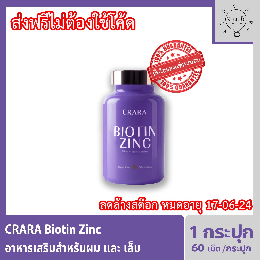 Crara Biotin Zinc ลดล้างสต๊อก หมดายุวันที่ 17-06-2024 อาหารเสริมกัมมี่เจลลี่ สำหรับเส้นผม เล็บ