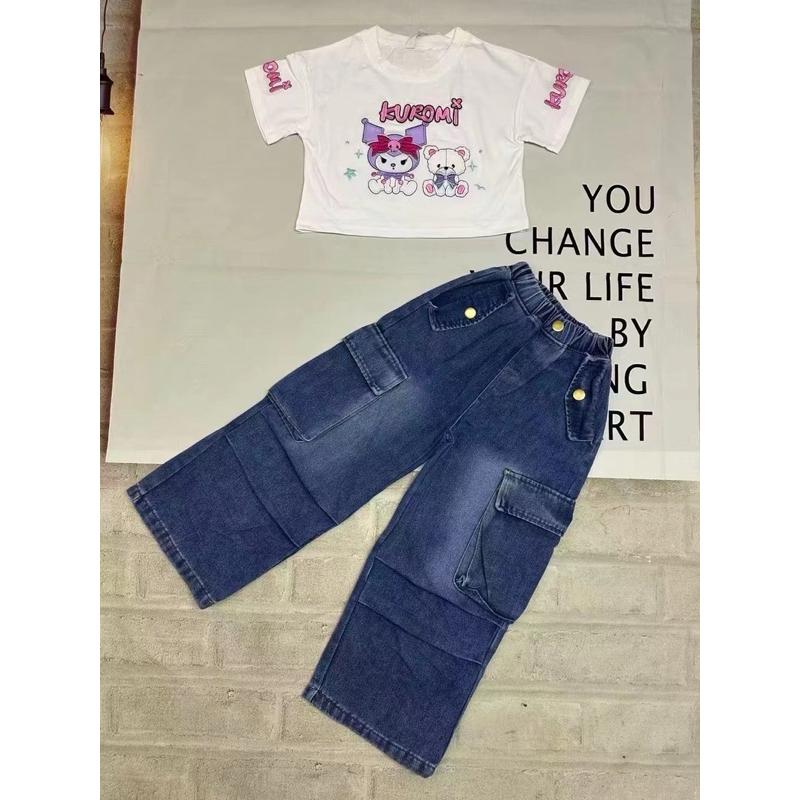 ชุดเสื้อ kuromi care bear+กางเกงยีนส์ขายาวเด็ก4-10ขวบพร้อมส่ง