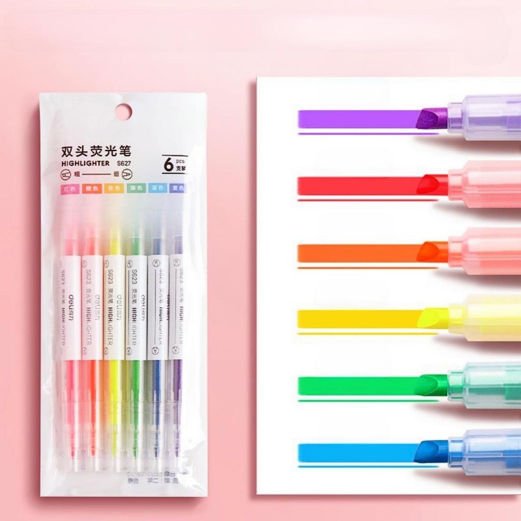 SET ปากกาไฮไลท์ 6 สี มี 2 หัว ปากกาเน้นข้อความ ไฮไลท์ (Highlighter)