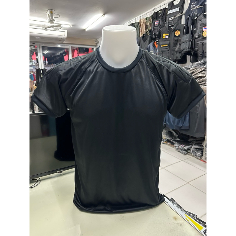 เสื้อแขนสั้นบุไหล่สีดำล้วน - รูปที่ 4