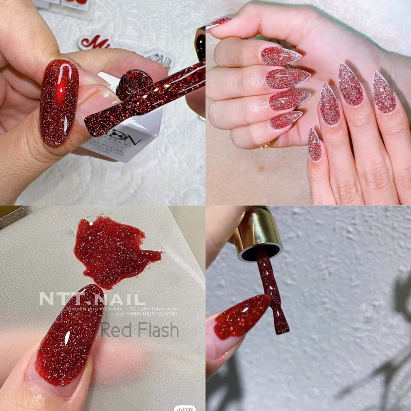 สีเจลแฟลชไดมอนด์กลิตเตอแดง MDN RED FLASH DIAMONDS ติดทนนาน เม็ดสีแน่น