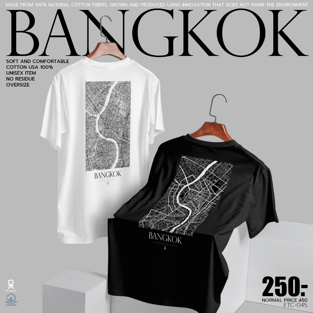 OK Apparel เสื้อยืดคอกลมแขนสั้น ลาย BKK ทรง oversize Cotton USA พร้อมส่ง