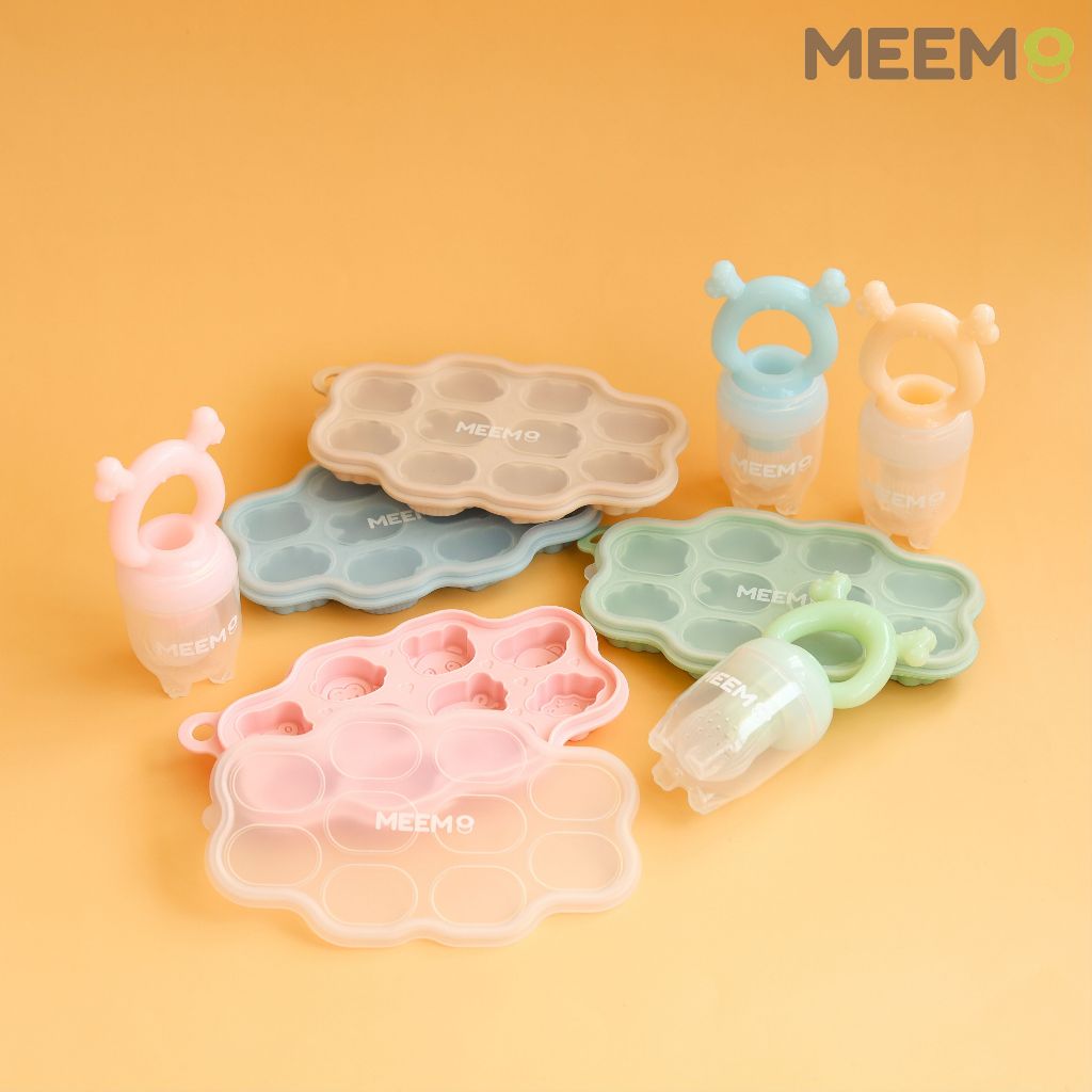 MEEM จุกดูดผลไม้เด็กด้ามจับซิลิโคน พร้อมถาดซิลิโคนขนาดเล็ก สำหรับทำผลไม้แช่แข็ง ที่ใส่ผลไม้เด็ก รุ่น Forest Friends