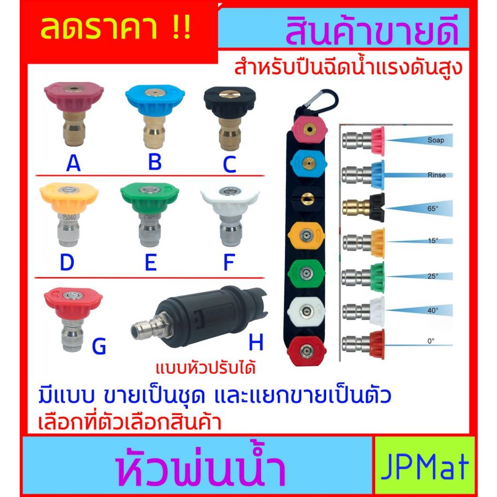 หัวฉีดน้ำ หัวต่อคอปเปอร์น้ำ สำหรับปืนฉีดน้ำแรงดันสูง อะไหล่หัวฉีดหลายองศา มีให้เลือก 8 แบบ มีแยกขาย และขายเป็นชุด