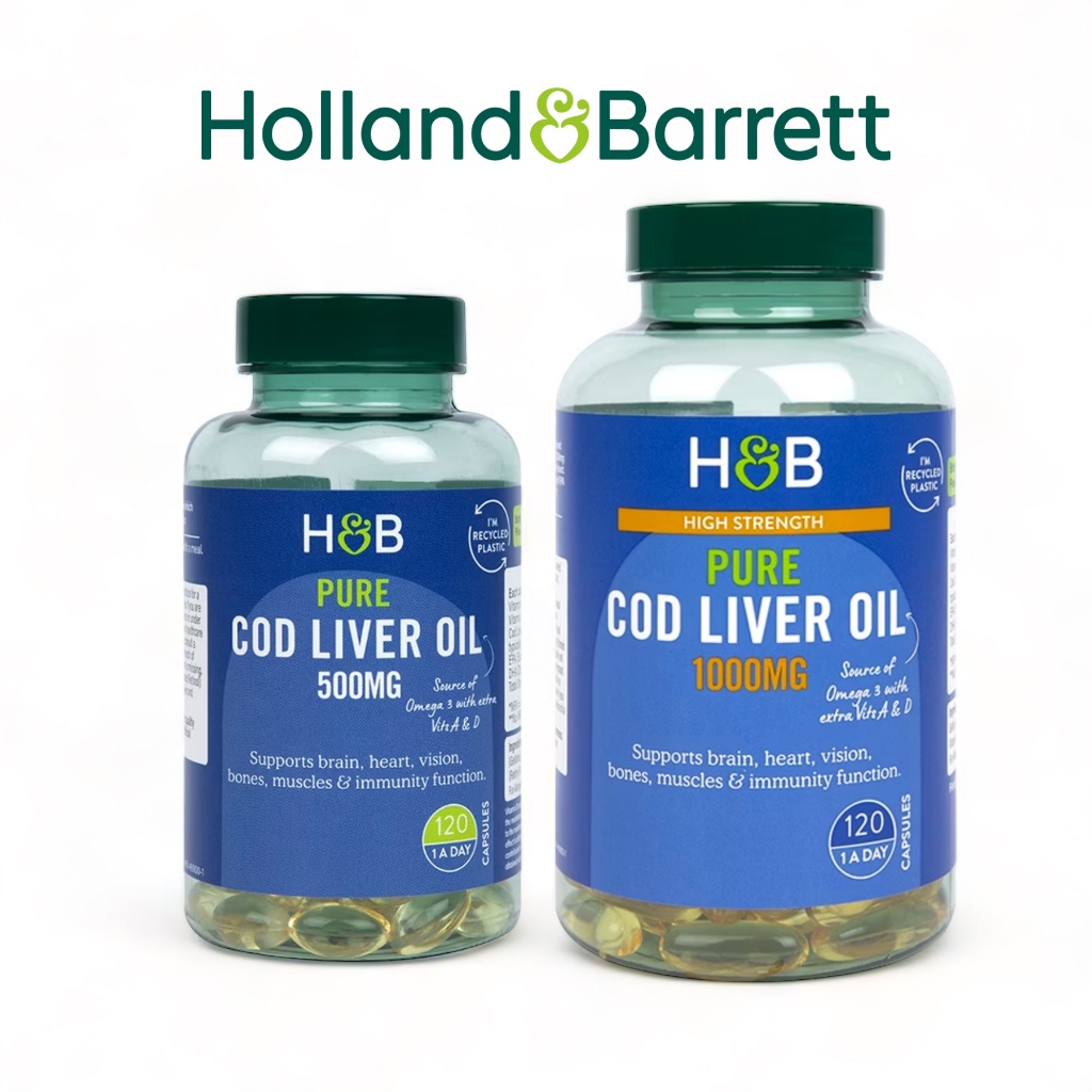 Holland & Barrett Cod Liver Oil 500mg/1000mg คัดสรรจาก ปลาทะเลน้ำลึก ที่ดีที่สุด