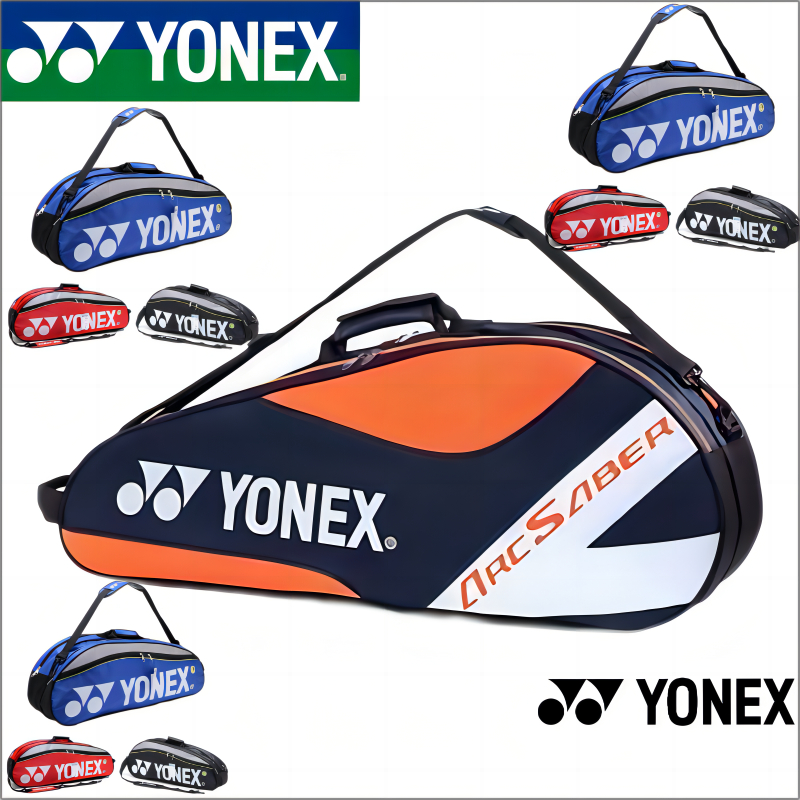 YONEX แบดมินตันกระเป๋าสะพายกันน้ำช่องซิปคู่พอดีกับกระเป๋าไม้เทนนิส 6 ชิ้น