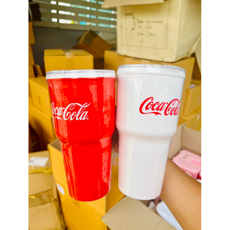 แก้วโค้ก(ขาว/แดง) 24oz . ทรงเยติมีหู มีรูใส่หลอด ของแท้ แดง-ขาว แก้วฉีดโฟมเก็บความเย็น
