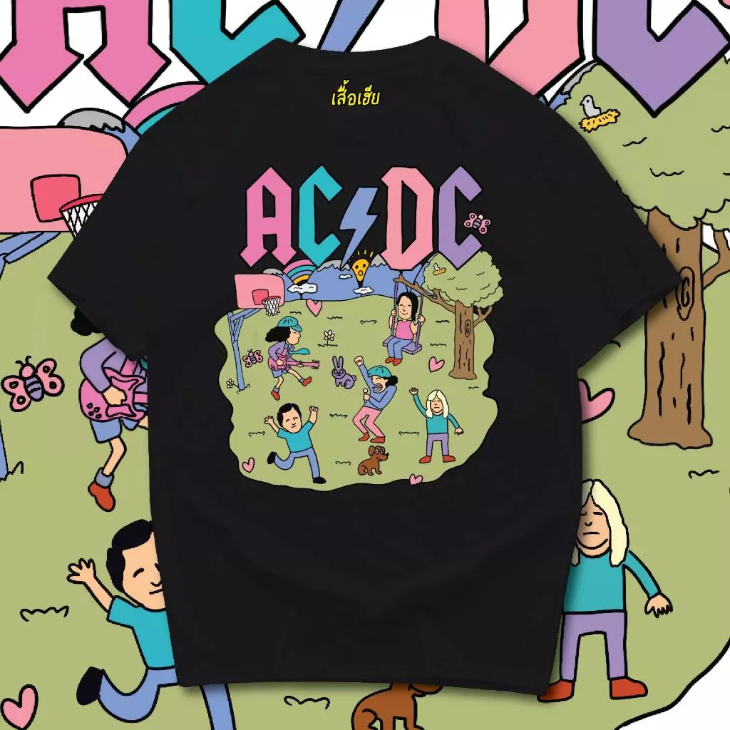 (🔥พร้อมส่งเสื้อเฮีย🔥)เสื้อ น่ารัก ACDC ผ้าCotton 100% มีสองสี ทั้งทรงปกติและ OVERSIZE