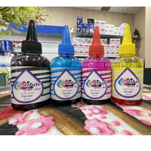หมึกเติมอิ้งค์เจ็ท 100 ซีซี (ml)  CA,EP,BT100 ml. - 24Inkใช้ได้ทุกรุ่นใช้ทดแทนหมึกแท้ได้ 100 %** 1ชุด 4 สี