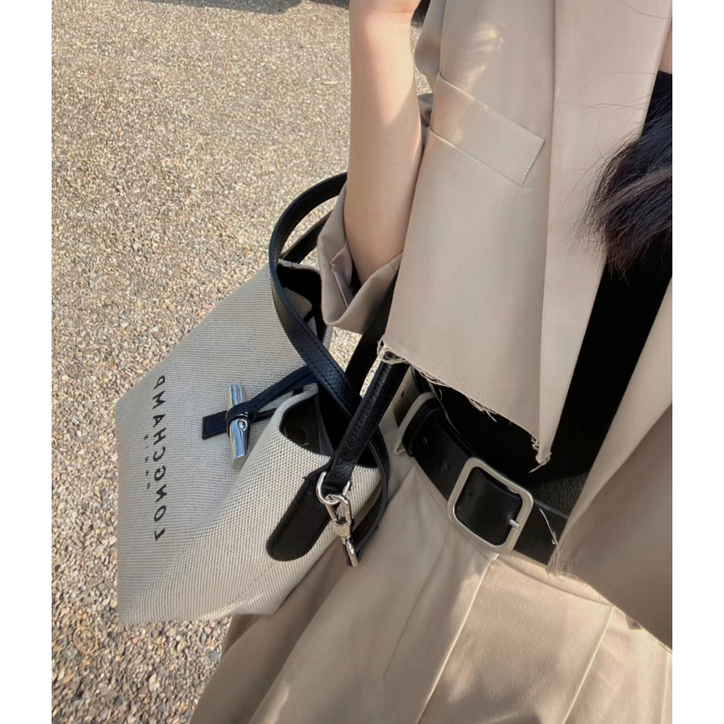 Longchamp roseau bucket bag canvas handbag แท้ กระเป๋าทรงถัง ผ้าใบ กระเป๋าถือ shoulder bag crossbody bags women