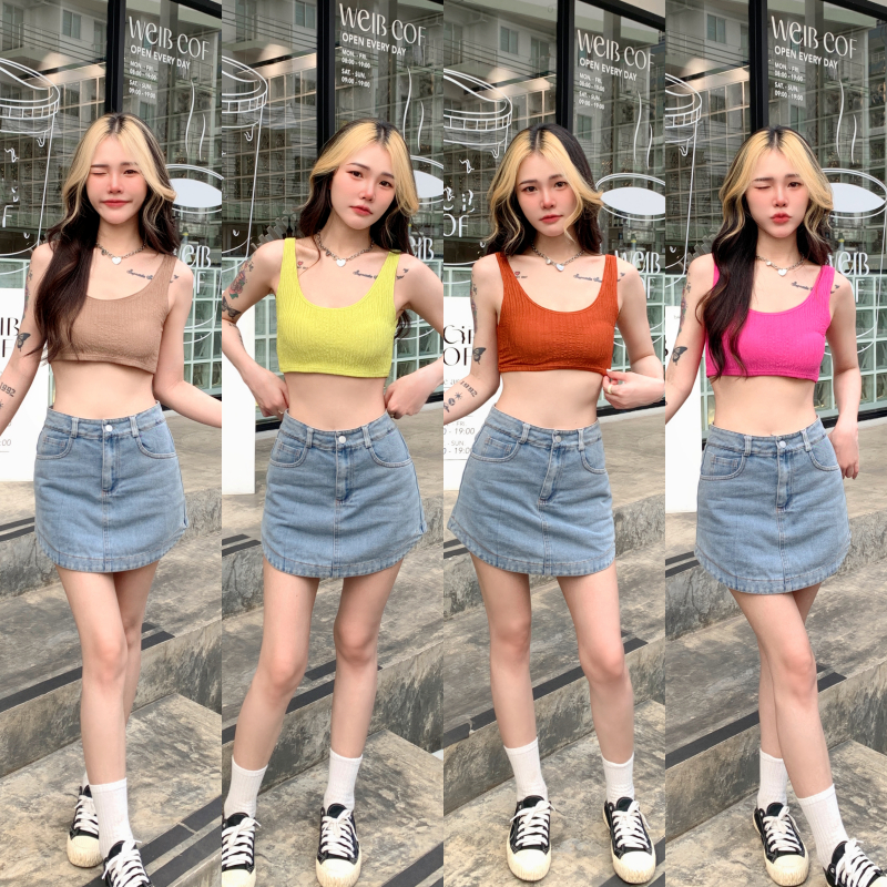 🌈SpinnyHouse🌈ครอปกล้าม ผ้าเปลือกไม้ทรงดี 💞ใส่เล่นน้ำสงกรานต์ ใส่เที่ยวทะเล ตัวเดียวคือจบ รุ่น กล้ามน้ำผึ้ง