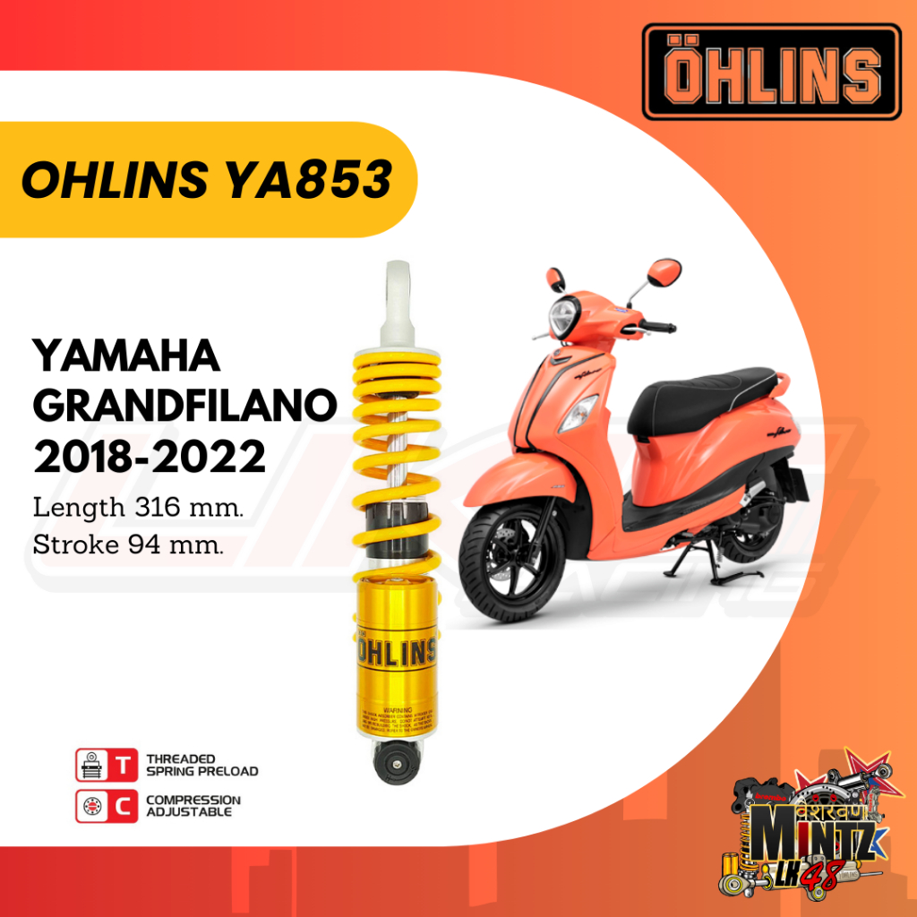 OHLINS YA853 โช๊คหลัง Grand filano Hybrid ปี2017-2022 (รับประกัน 2 ปี)