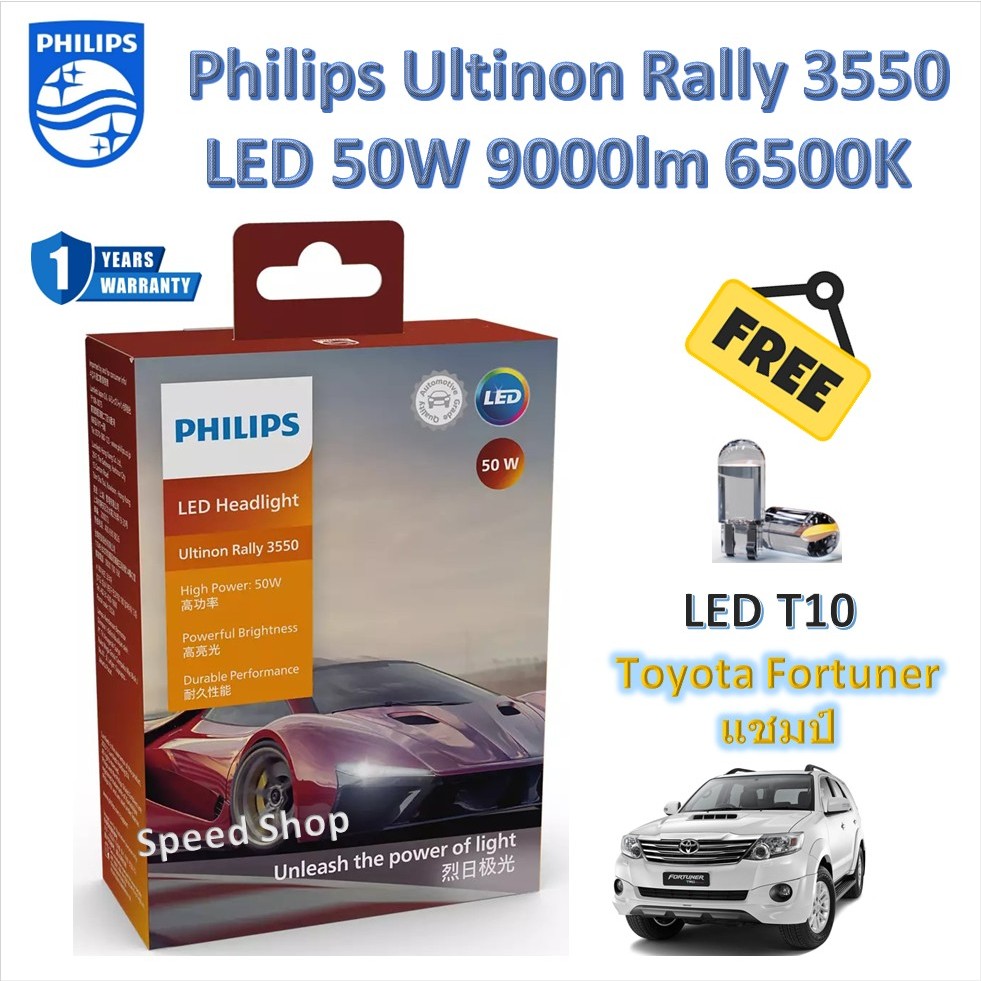 Philips หลอดไฟหน้ารถยนต์ Rally 3550 LED 50W 9000lm Toyota Fortuner แชมป์ ใช้กับหลอดไฟเดิมฮาโลเจน