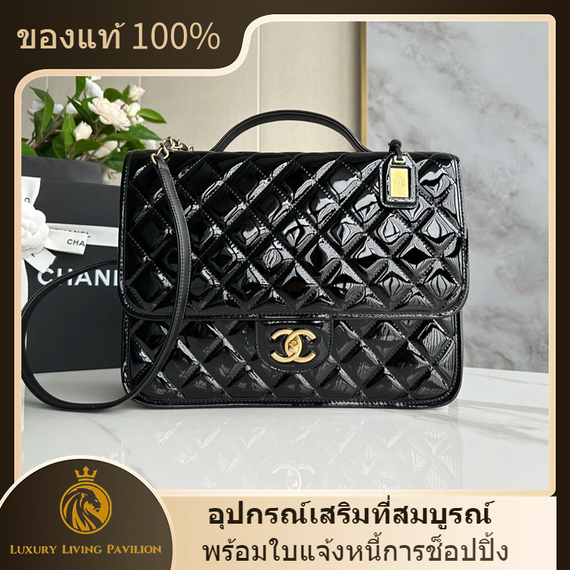 Ready Stock 👜มีใบแจ้งหนี้การช็อปปิ้ง ฝรั่งเศส ซื้อ chanel 22K Patent leather backpack black shopeeถู