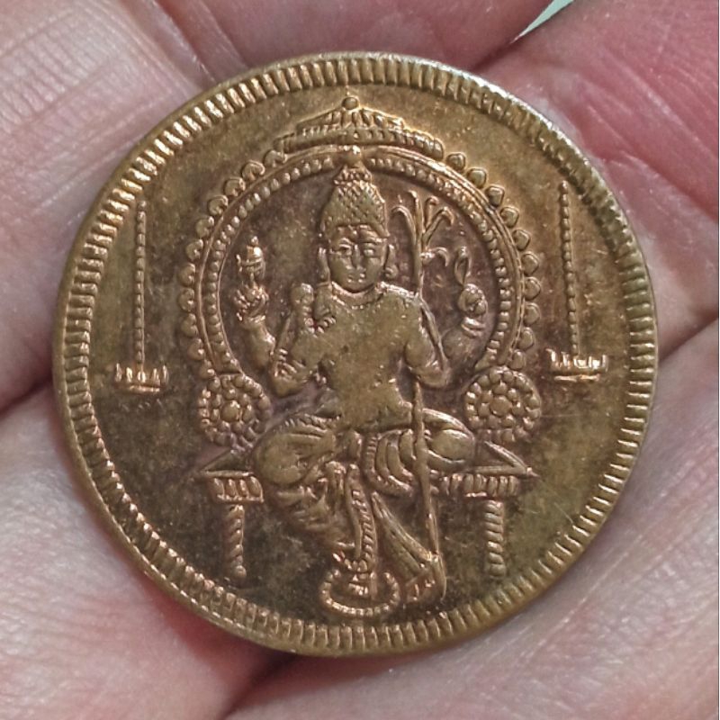 พระแม่อุมาเทวี เหรียญ2หน้า ด้านหลังพระพิคเณศ,พระแม่ลักษมี,พระแม่สุรัสวดี วัดแขก สีลม บล็อกอินเดีย ปี