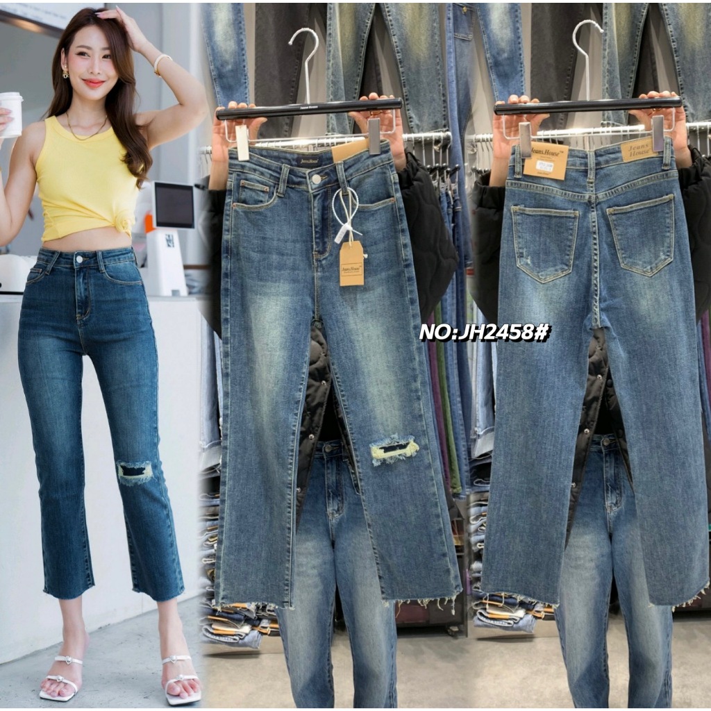 (SALE) JH2458# กางเกงยีนส์ทรงขาตรง 8ส่วน