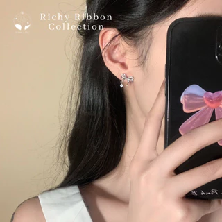 MNL💗ต่างหูแบบแป้น Richy Ribbon รูปโบ เครื่องประดับแฟชั่น เงินแท้ ผู้หญิง ใส่ออกงาน ใส่เที่ยว ได้ทุกวัน ของขวัญ