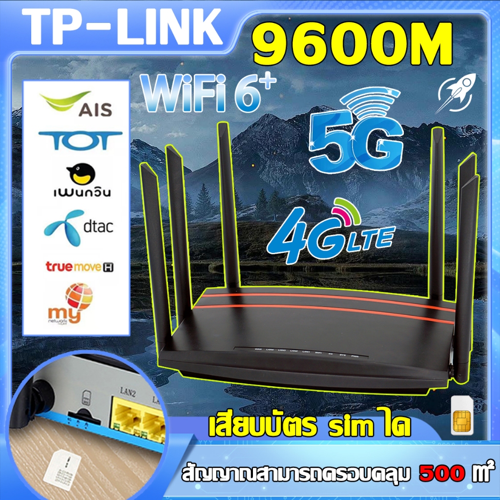 อินเทอร์เน็ตเร็วกว่าจรวด เราเตอร์ wifiใสซิม 5Gรองรับ ทุกเครือข่าย 9600Mbpsใช้ได้กับซิมทุกเครือข่าย เสียบใช้เลยไม่ติดตั้ง