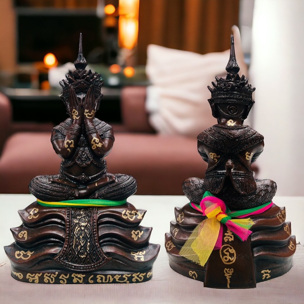 พระปิดตามโนราห์ ทรงเทริด วัดเขาอ้อ ขนาด 5 นิ้ว สูง 8 นิ้ว