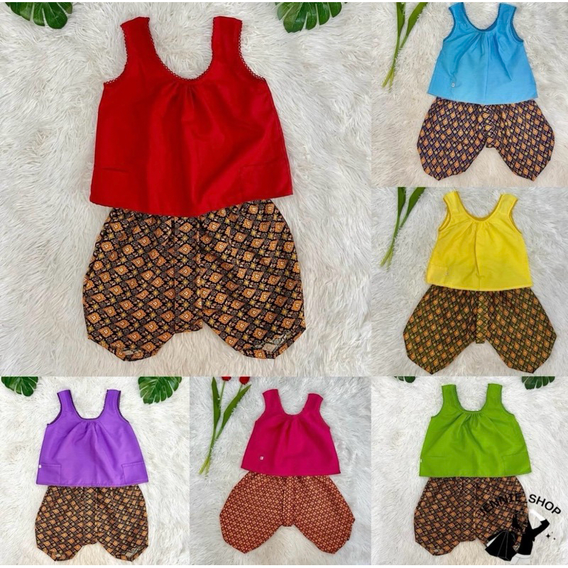 ชุดไทยเด็ก โจงกระเบน ใส่สงกรานต์ ลอยกระทง สีสันสดใส (เสื้อ+กางเกง)