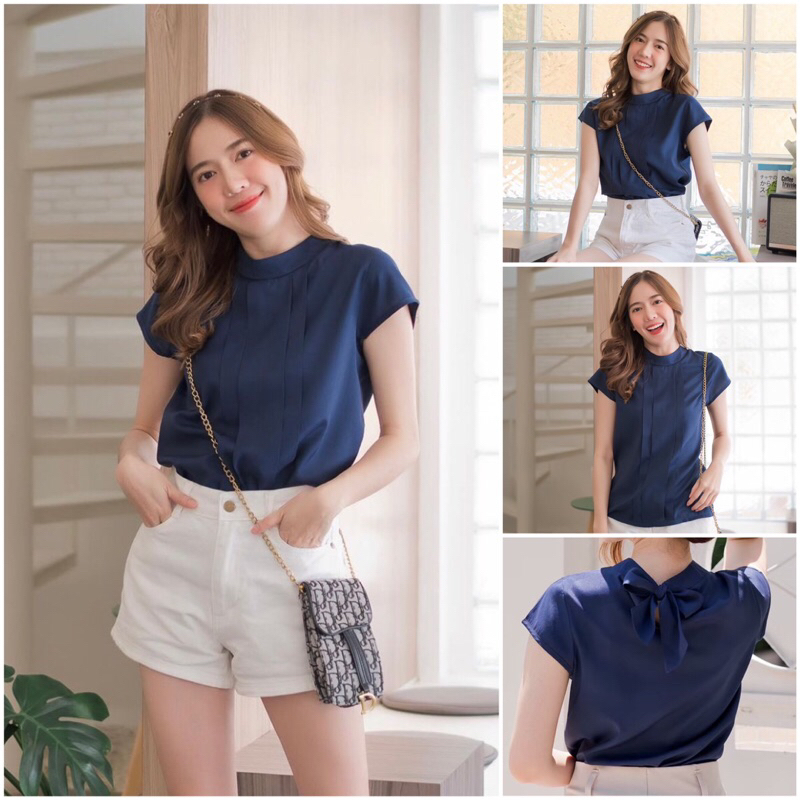 เสื้อตีเกล็ดกลางด้านหน้า ผูกโบว์หลัง