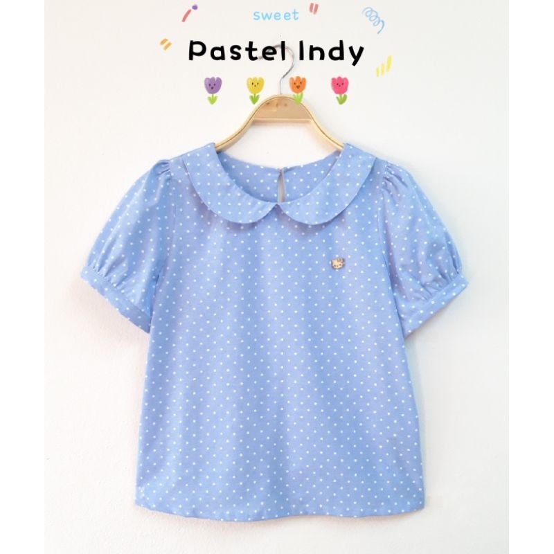 (จัดส่งใน1-2วัน)เสื้อคอปกบัว แขนตุ๊กตา มีไซส์M/L(งานตัด)