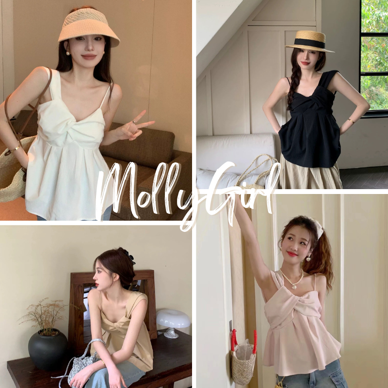 Mollygirl เสื้อสายเดี่ยวปาดไหล่ ออกงาน ผ้าไนลอน