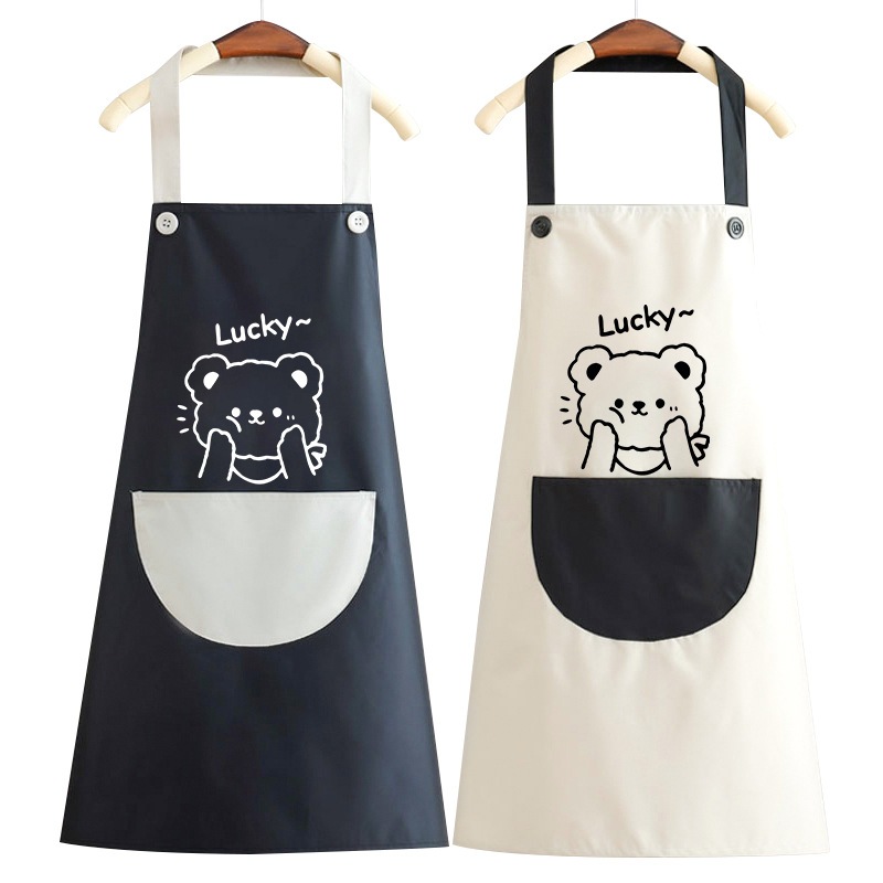 (พร้อมส่ง) ผ้ากันเปื้อนผ้าใบ ลาย Lucky Bear กันน้ำและน้ำมัน สำหรับชายและหญิง ทำอาหาร ห้องครัว ร้านกาแฟ