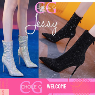 Chole G: Jessy Crystal Ankle Boots รองเท้าบูทคริสตัลหุ้มข้อห…