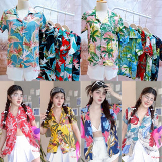 เสื้อฮาวายลายดอกสงกรานต์ ผ้าสปัน รุ่นป้ายfai