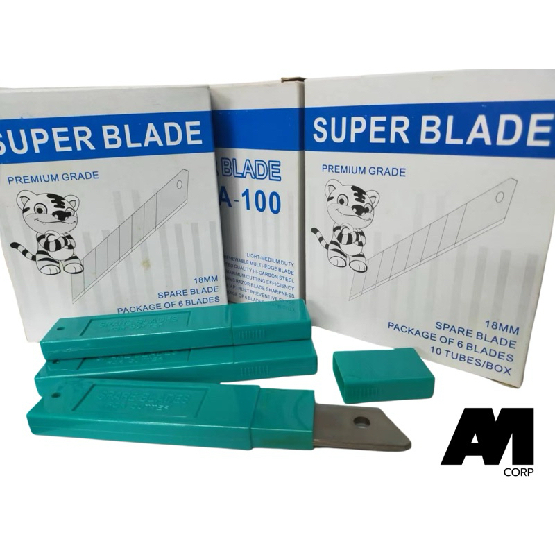 ใบมีดคัตเตอร์ A100 Super Blade (1 แพ็ค = 10 กล่อง = 60 ใบ) คมกริบ ทนทาน สามารถหักใบมีด เพื่อใช้ใบมีดใหม่ได้ทันที