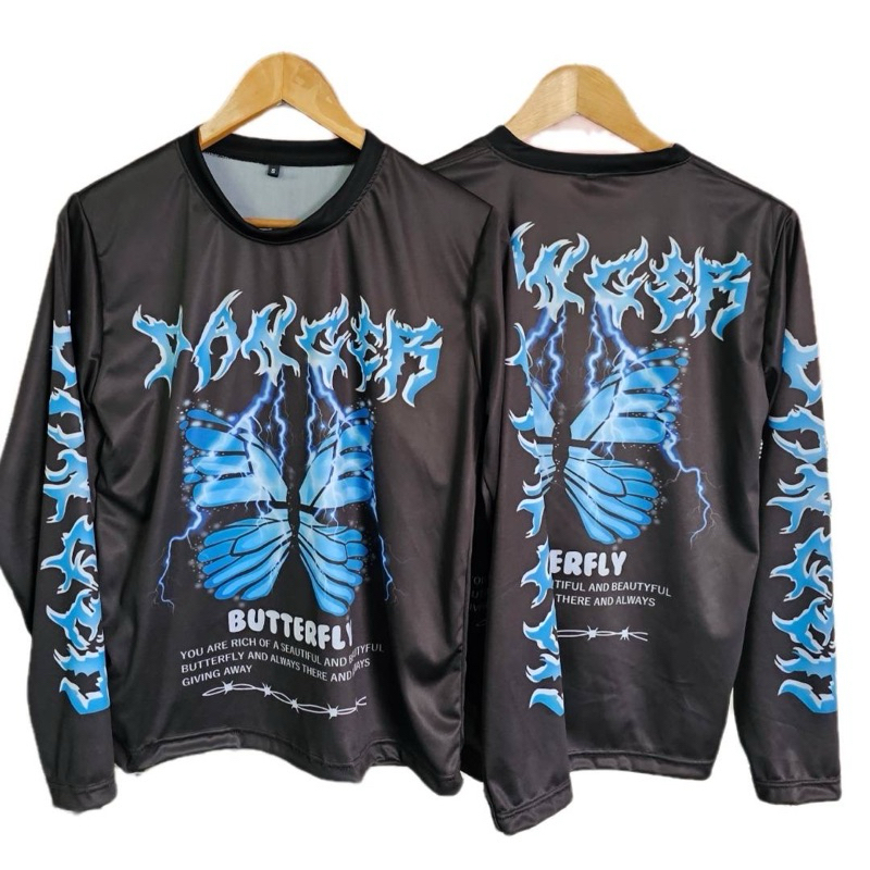ดอนผีบินลายผีเสื้อ เสื้อคอกลม ผ้ากีฬา