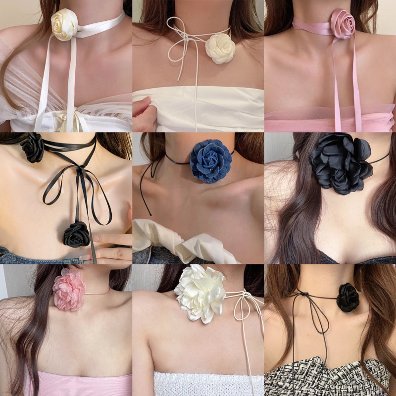 พร้อมส่ง โชกเกอร์ดอกไม้อย่างดีมินิมอล3สี